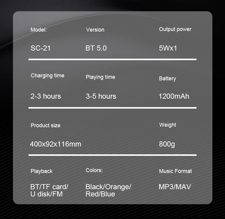 Kisonli SC-21 Portable Wireless Bluetooth Speaker, Supports USB/TF Card/RADIO, Solar Power Charging