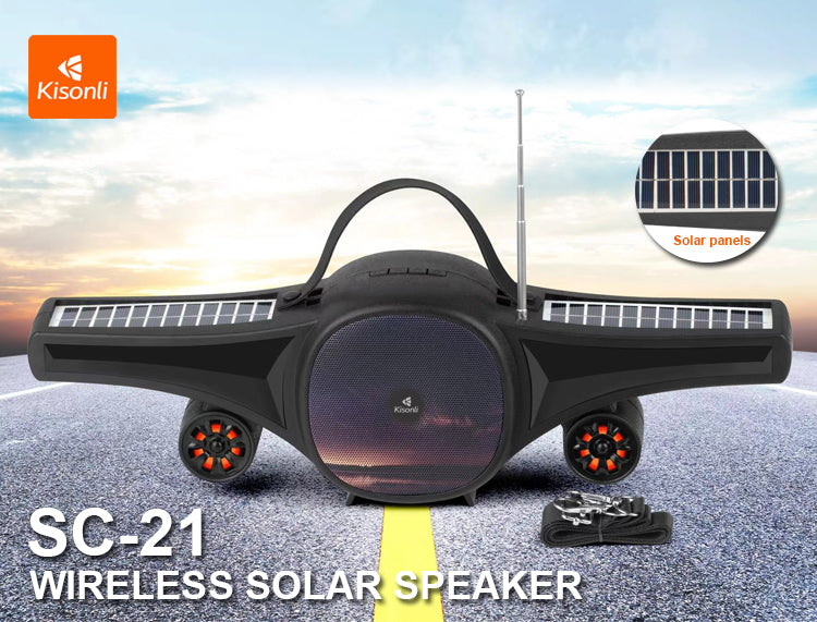 Kisonli SC-21 Portable Wireless Bluetooth Speaker, Supports USB/TF Card/RADIO, Solar Power Charging