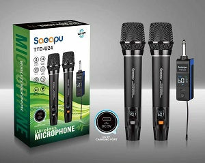 Wireless Microphone, UHF Dual Cordless Dynamic Mic TTD-U24