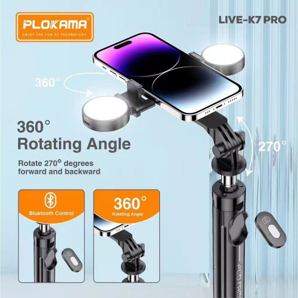 SELFIE STICK PLOKAMA LIVE K7-PRO WITH 2 RECHARGEABLE LIGHTS