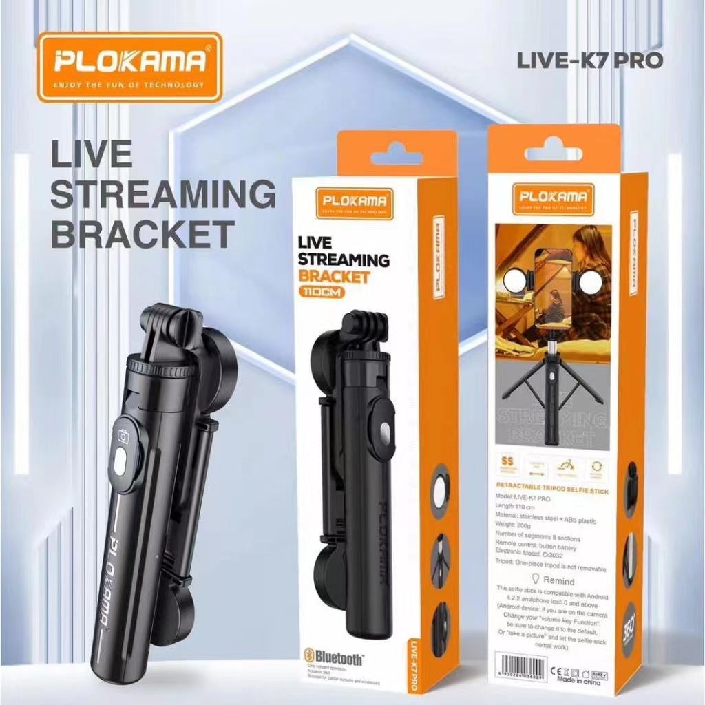 SELFIE STICK PLOKAMA LIVE K7-PRO WITH 2 RECHARGEABLE LIGHTS