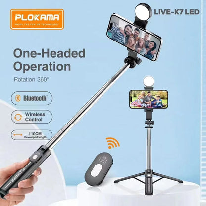 SELFIE STICK PLOKAMA LIVE K7-PRO WITH 2 RECHARGEABLE LIGHTS